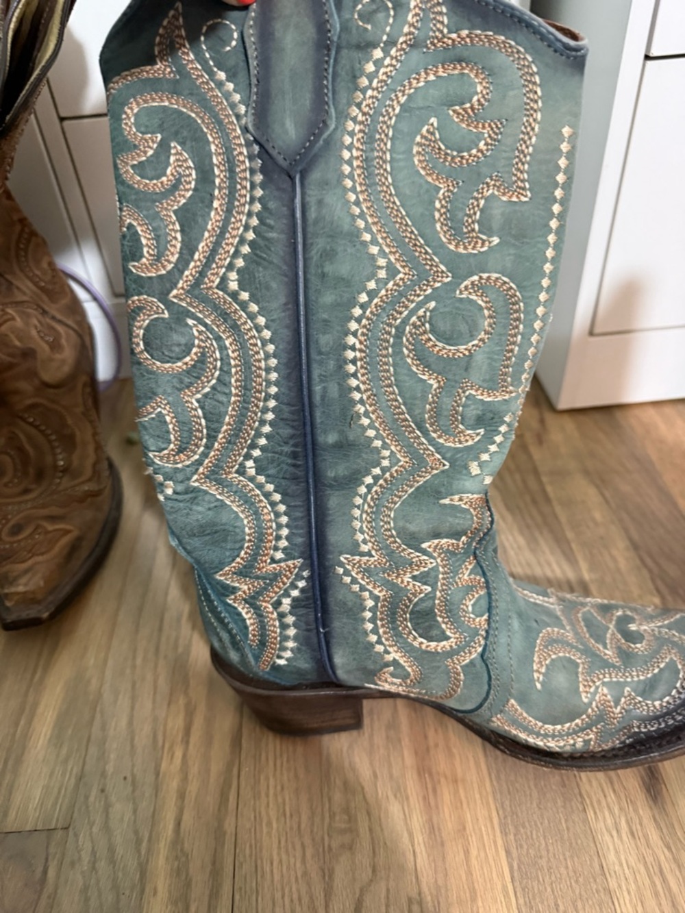 Circle G Teal Cowboy Boots with Tan Embroidery
